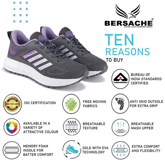 Bersache Premium Sports ,Gym, Trending Stylish Running shoes for Women (8029-Purple)