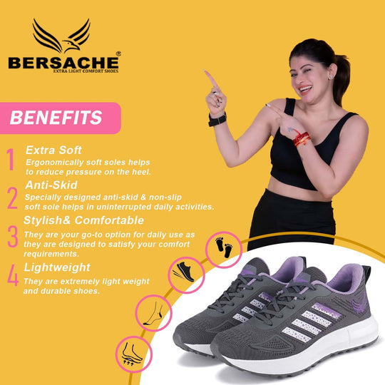 Bersache Premium Sports ,Gym, Trending Stylish Running shoes for Women (8029-Purple)