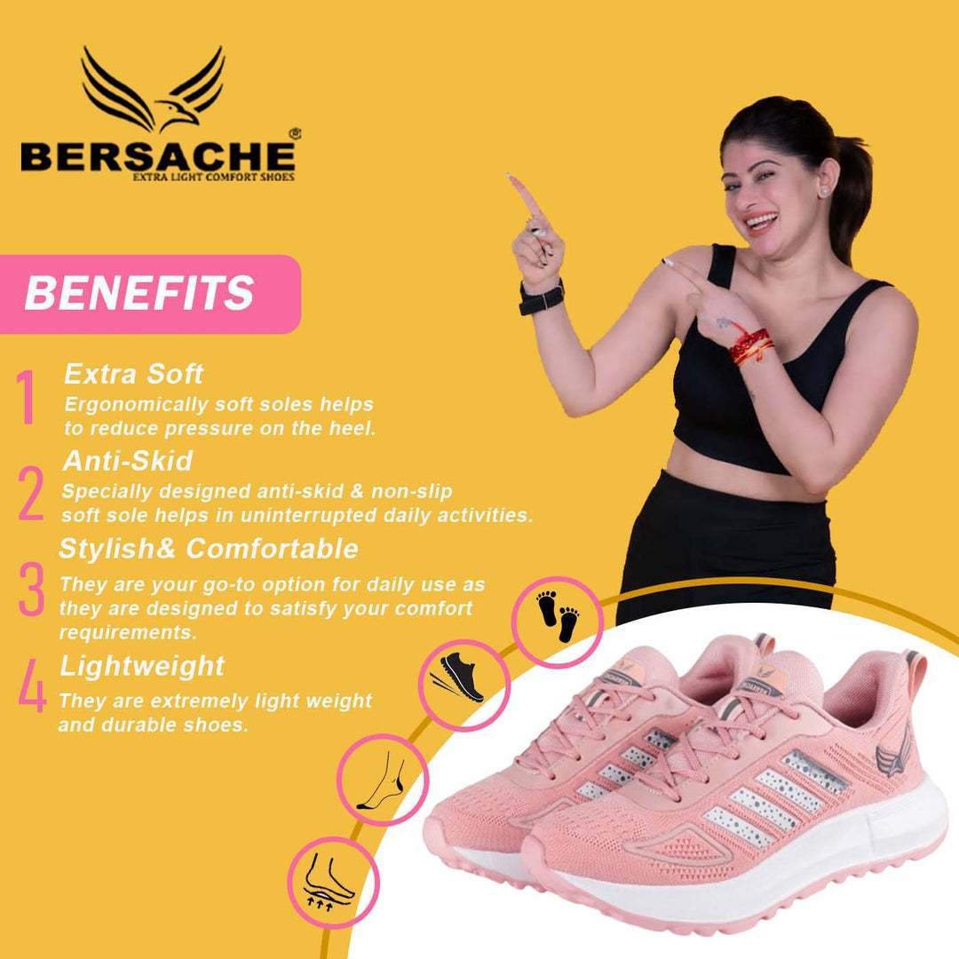 Bersache Premium Sports ,Gym, Trending Stylish Running shoes for Women (8030-Pink)