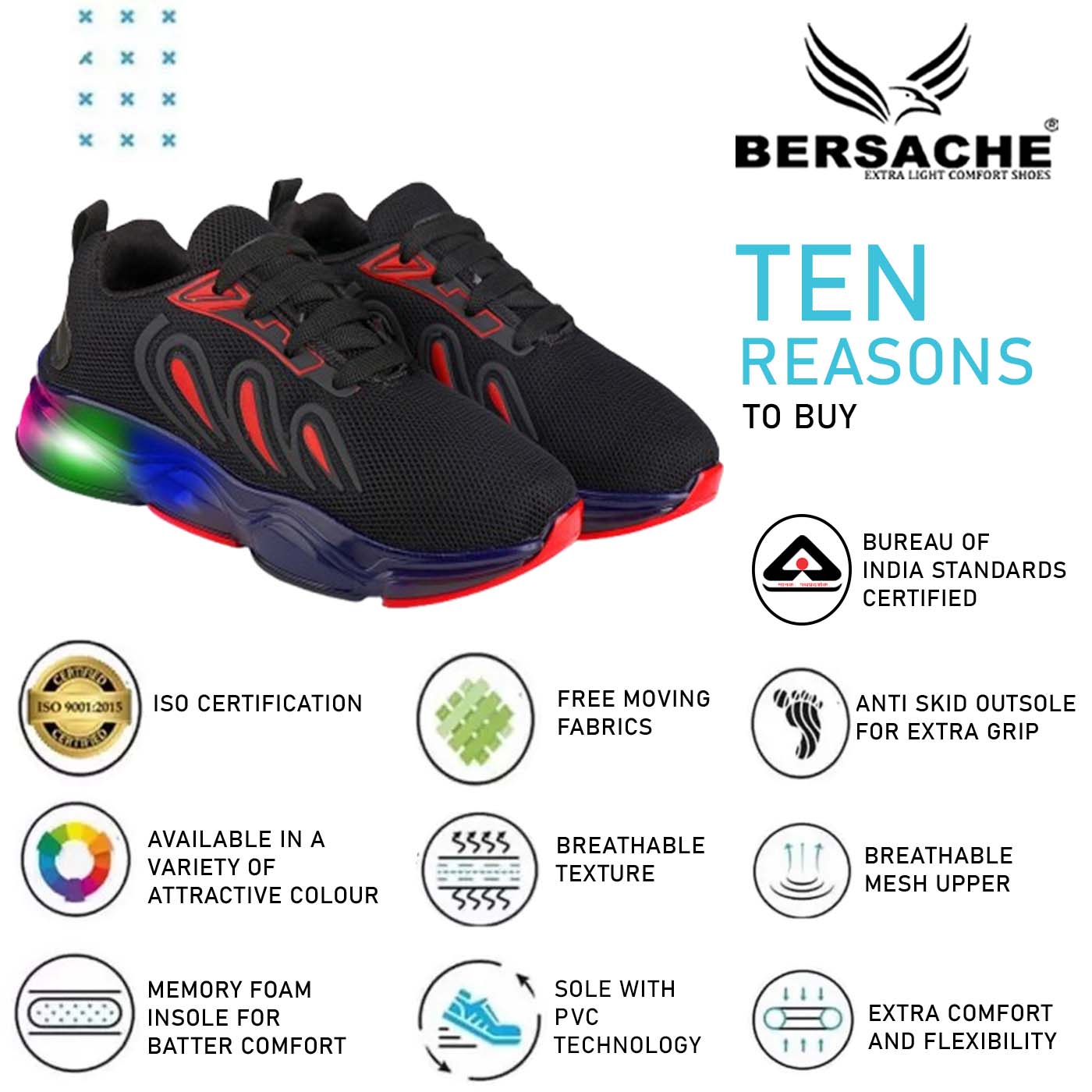 Bersache Casual Sneaker shoe for Kids|Soft Cushioned Insole,Slip-Resistance Casuals For Kids - Black - 8036.