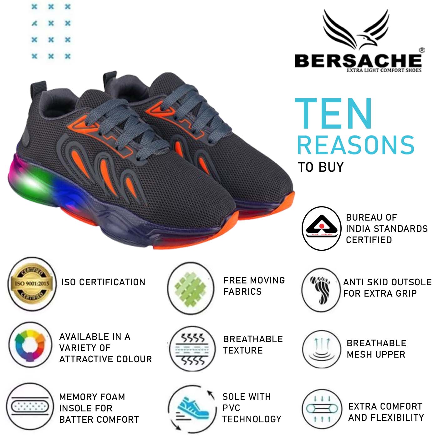 Bersache Premium Sports,walking,Gym,cricket,Trending Running Shoes For Kid's - Orange -8037.