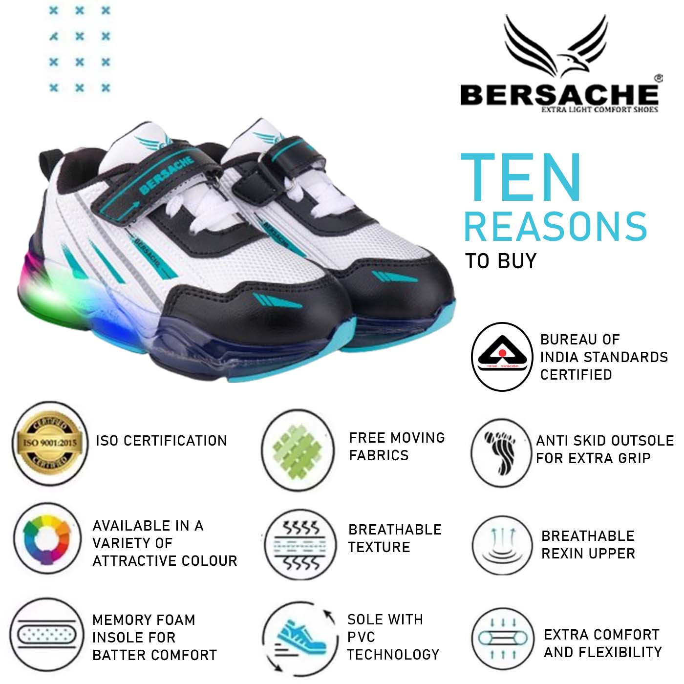 Bersache Casual Sneaker shoe for Kids|Soft Cushioned Insole,Slip-Resistance Casuals For Kids - Blue -8039.