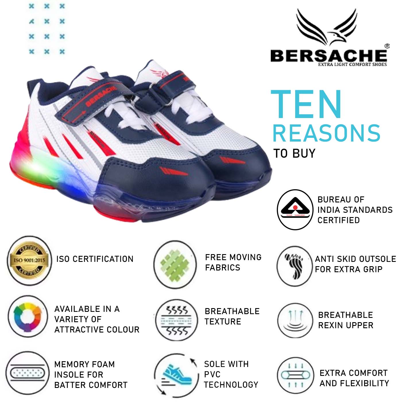 Bersache Casual Sneaker shoe for Kids|Soft Cushioned Insole,Slip-Resistance Casuals For Kids - Red -8040.