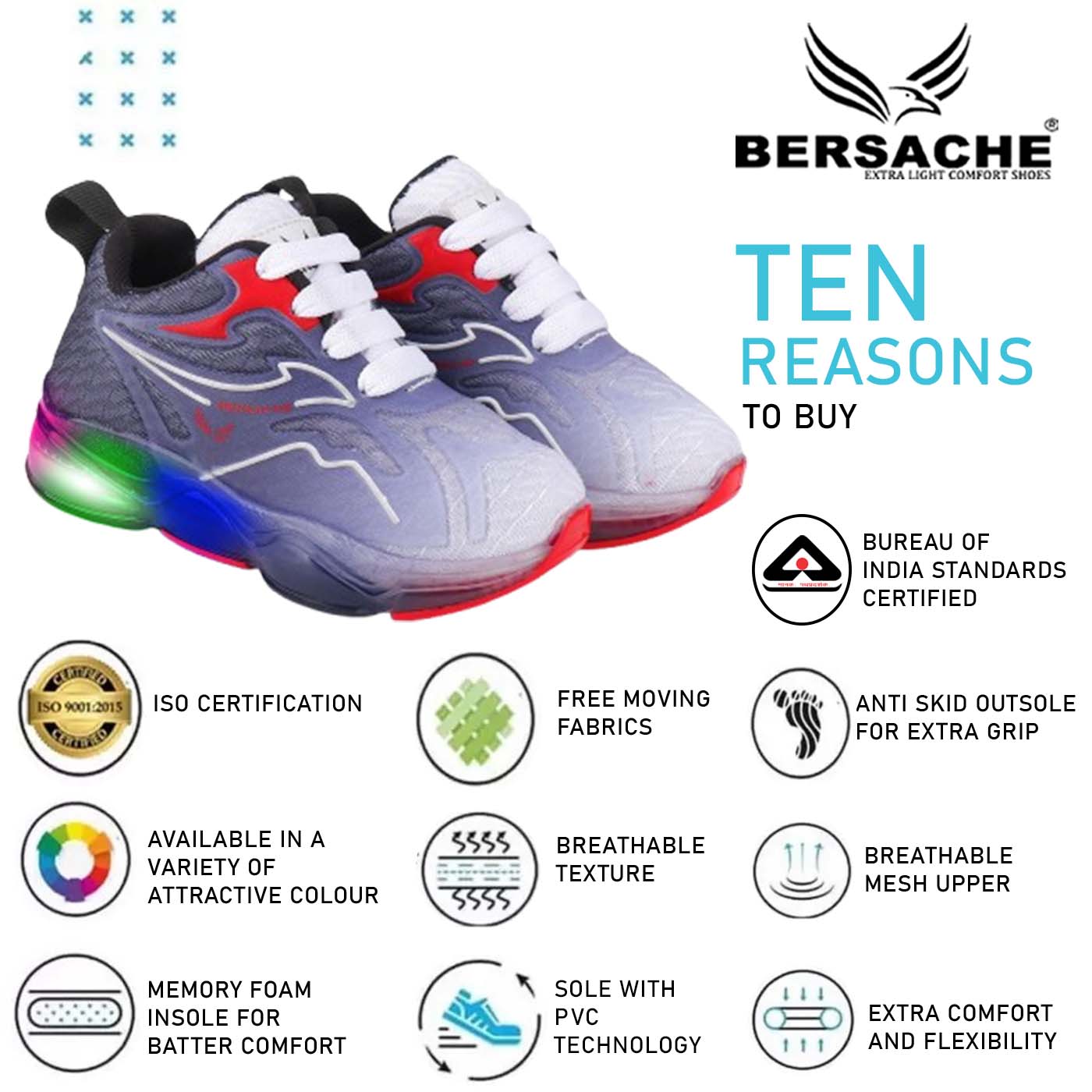 Bersache Premium Sports,walking,Gym,cricket,Trending Running Shoes For Kid's - Black -8041.