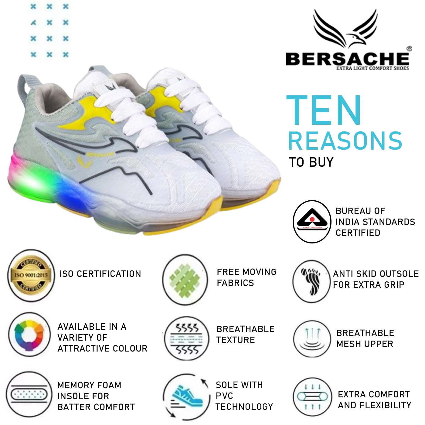 Bersache Premium Sports,walking,Gym,cricket,Trending Running Shoes For Kid's - Gray -8043.