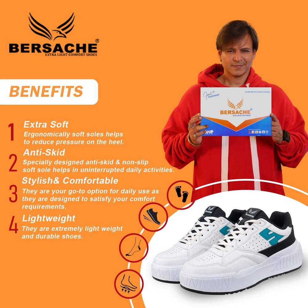 Bersache Sneaker, Loafers ,Casual With Extra Comfort Sneakers For Men's/Boy's (8047-White & Black)
