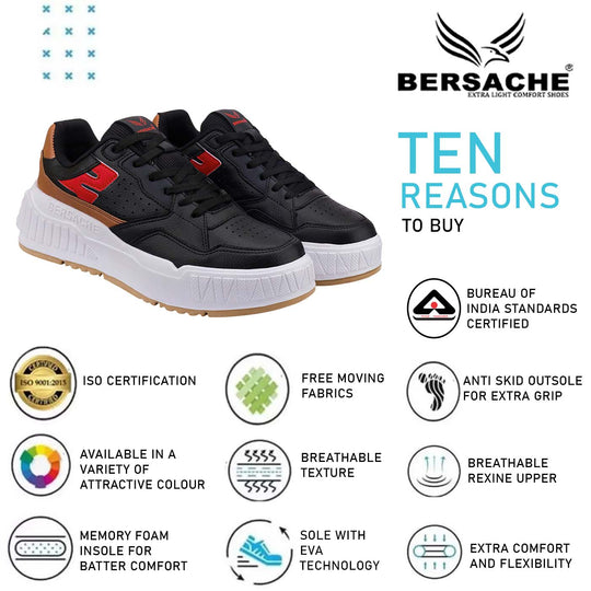 Bersache Sneaker, Loafers ,Casual With Extra Comfort Sneakers For Men's/Boy's (8048-Black & Brown)
