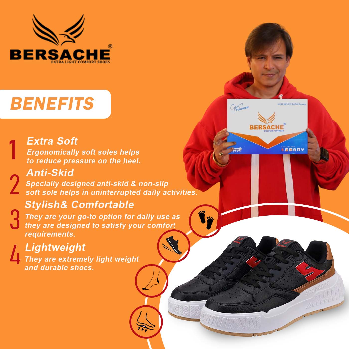 Bersache Sneaker, Loafers ,Casual With Extra Comfort Sneakers For Men's/Boy's (8048-Black & Brown)