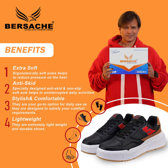Bersache Sneaker, Loafers ,Casual With Extra Comfort Sneakers For Men's/Boy's (8048-Black & Brown)
