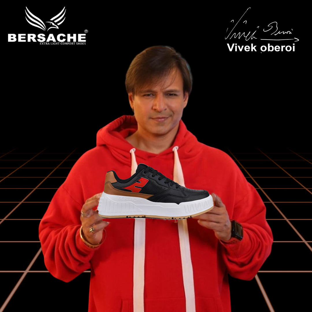 Bersache Lightweight Sports Running Shoes For Men Light (Black & Bown-8048)