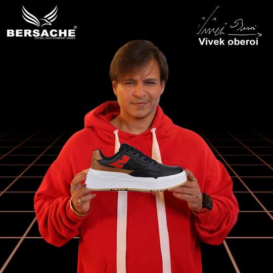 Bersache Lightweight Sports Running Shoes For Men Light (Black & Bown-8048)