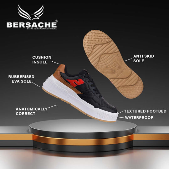 Bersache Sneaker, Loafers ,Casual With Extra Comfort Sneakers For Men's/Boy's (8048-Black & Brown)