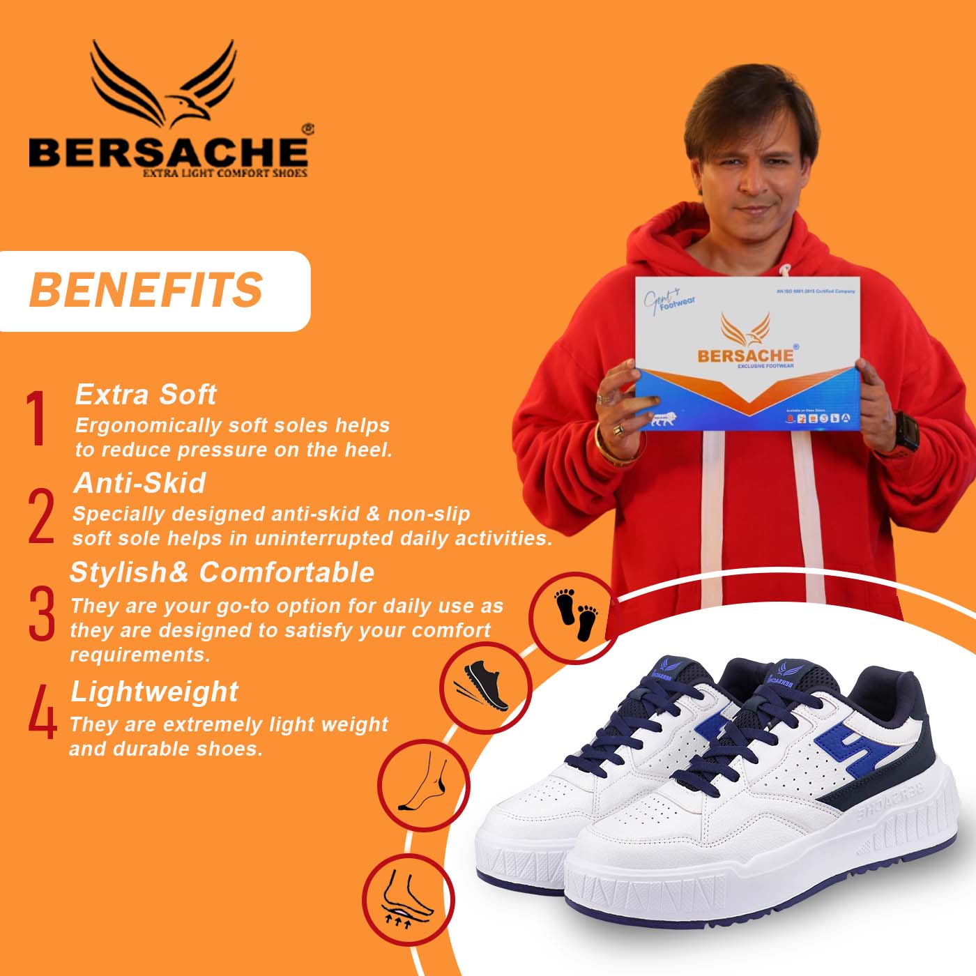 Bersache Sneaker, Loafers ,Casual With Extra Comfort Sneakers For Men's/Boy's (8049-White & Blue)