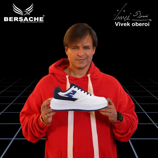 Bersache Lightweight Sports Running Shoes For Men Light (White & Blue-8049)