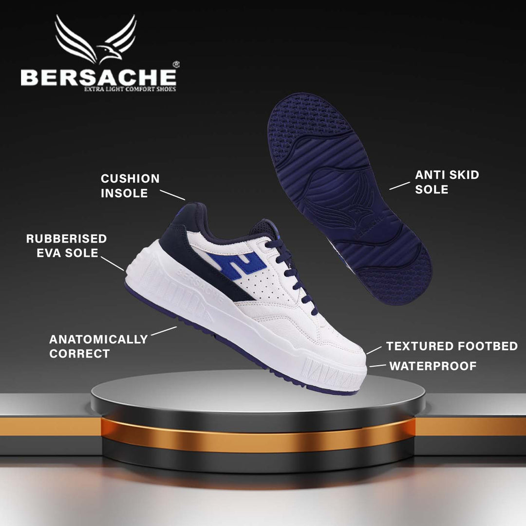 Bersache Sneaker, Loafers ,Casual With Extra Comfort Sneakers For Men's/Boy's (8049-White & Blue)