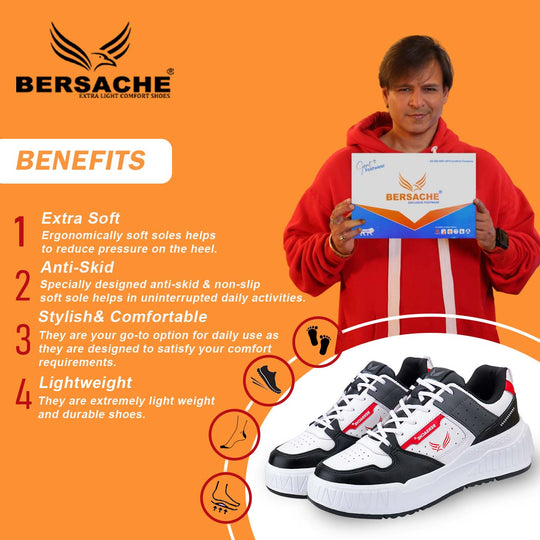 Bersache Sneaker, Loafers ,Casual With Extra Comfort Sneakers For Men's/Boy's (8050-Black & Red)