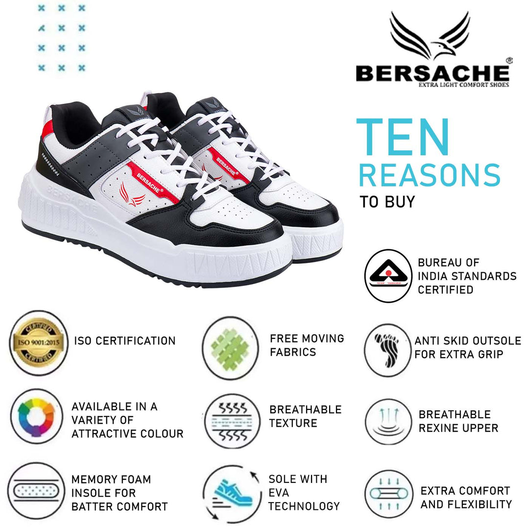 Bersache Sneaker, Loafers ,Casual With Extra Comfort Sneakers For Men's/Boy's (8050-Black & Red)