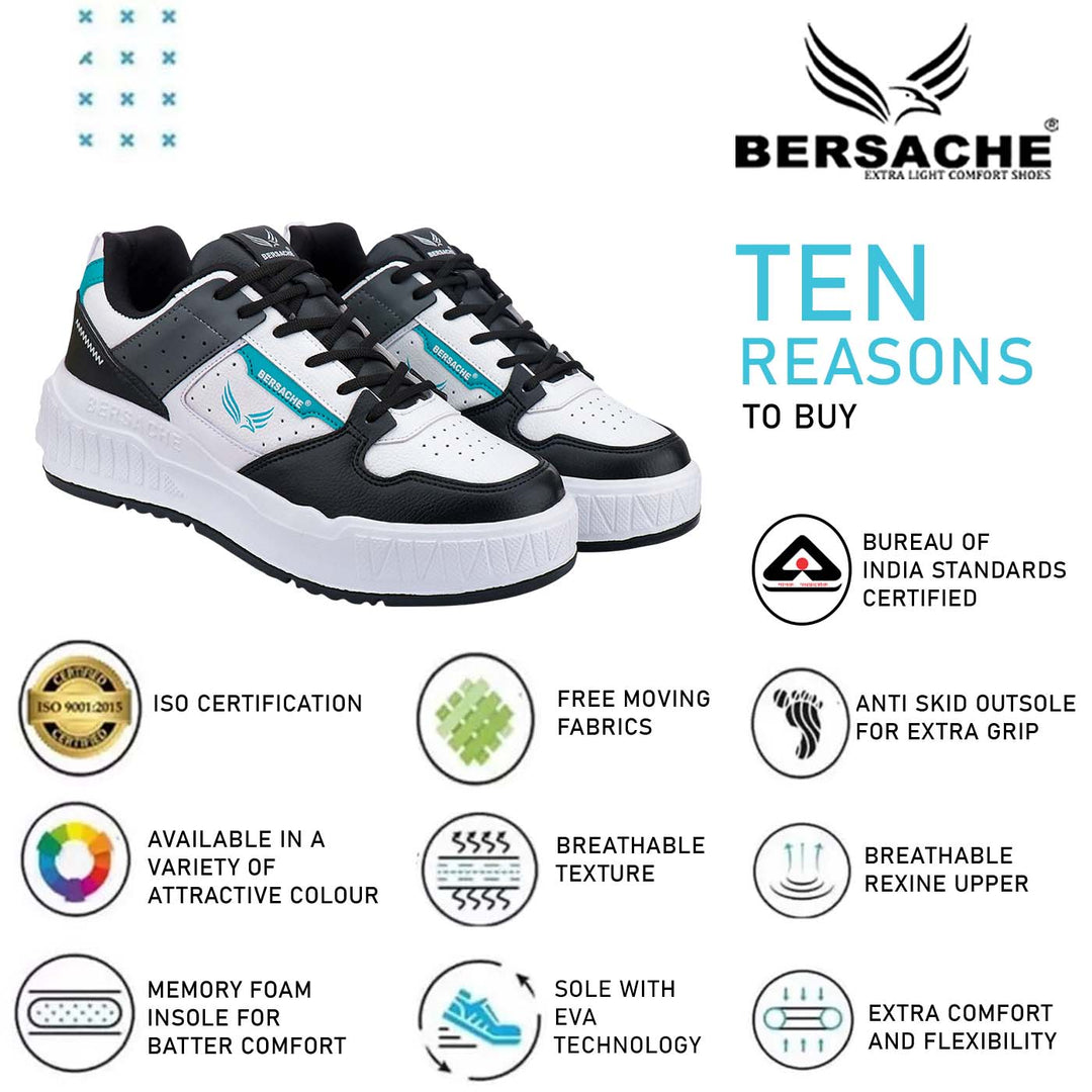 Bersache Lightweight Sports Running Shoes For Men Light ( Black& Blue-8051 )