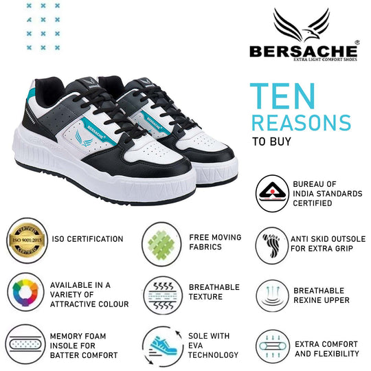 Bersache Lightweight Sports Running Shoes For Men Light ( Black& Blue-8051 )