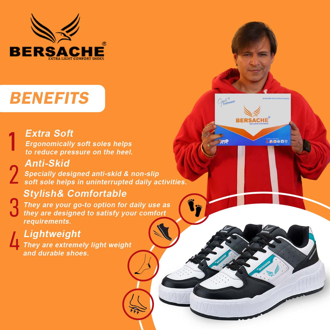 Bersache Sneaker, Loafers ,Casual With Extra Comfort Sneakers For Men's/Boy's (8051-Black & Blue)