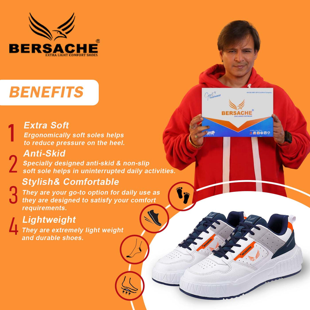 Bersache Sneaker, Loafers ,Casual With Extra Comfort Sneakers For Men's/Boy's (8052-White)