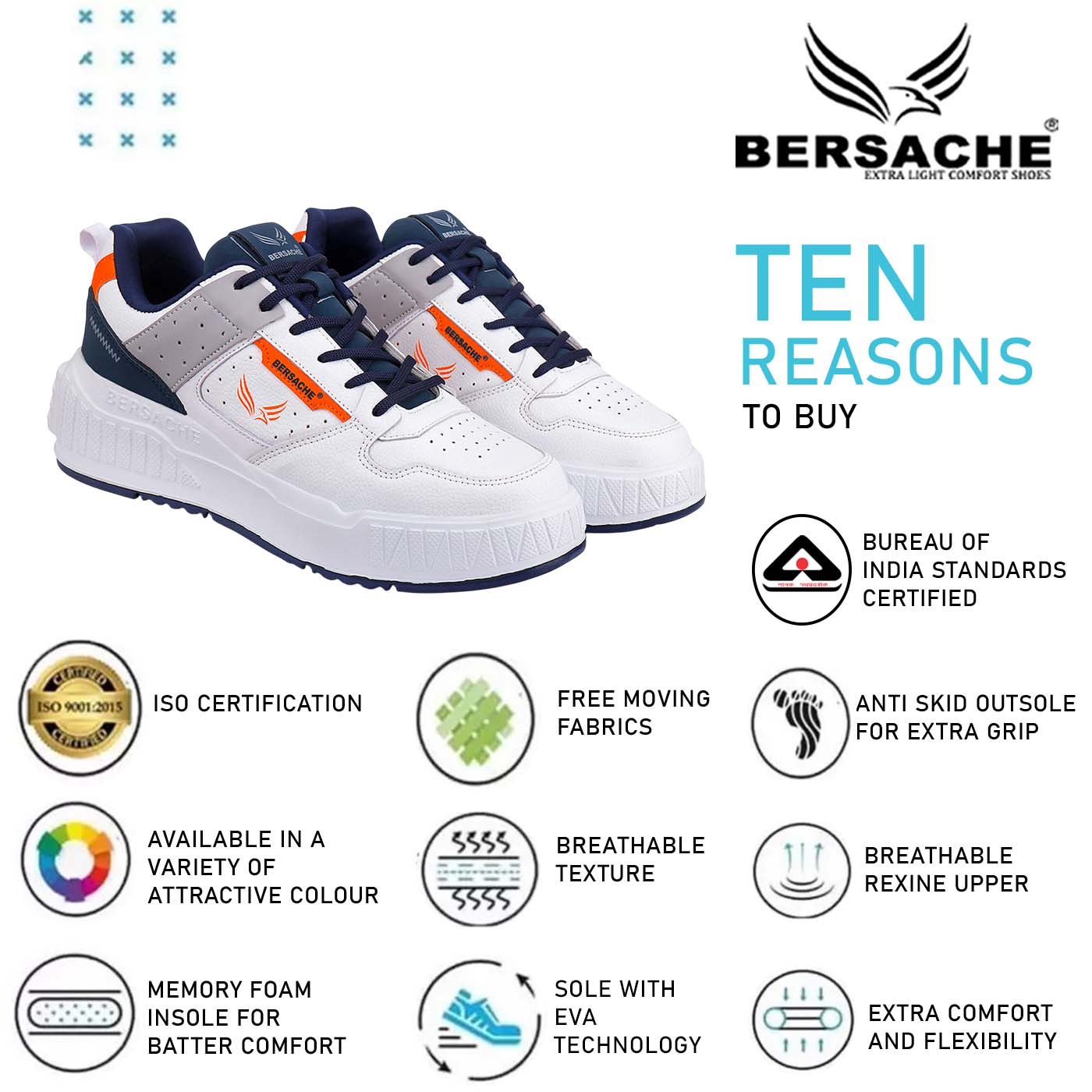 Bersache Lightweight Sports Running Shoes For Men Light ( White-8052)