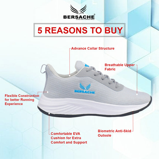 Bersache Lightweight Casual Sneaker Shoes For Men Light Grey-8068