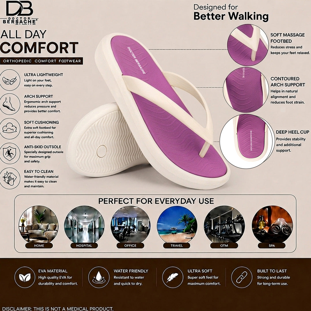 Doctor Bersache Newly Launched Orthopedic Comfort Slipper & Flip-Flop for Women | Diabetic Friendly | Extra Cushioning | Arch Support | Pain Purple -DS122 .