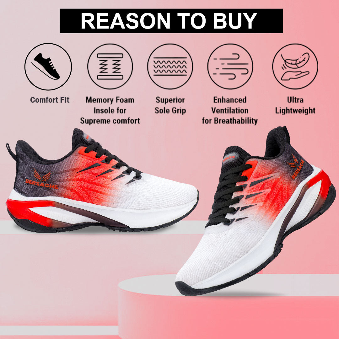 Bersache Premium Sports ,walking,Gym,cricket, Trending  Running Shoes For Men's (Red-White-9214)