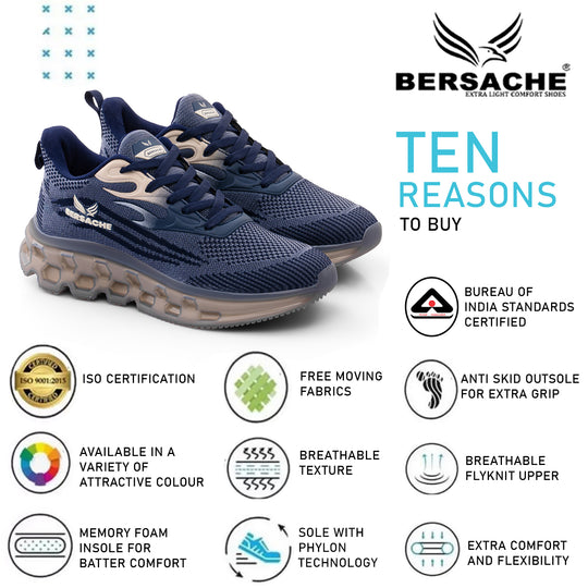 Bersache Premium Sports ,Gym, Trending Stylish Running Shoes For Men  (9196-Navy)