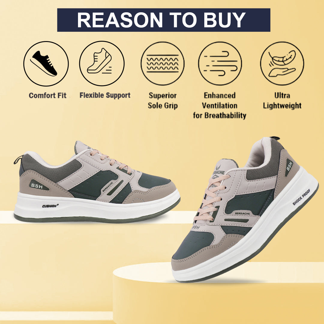 Bersache Premium Sports ,walking,Gym,cricket, Trending  Running Shoes For Men's (Brown-Beige-8143)