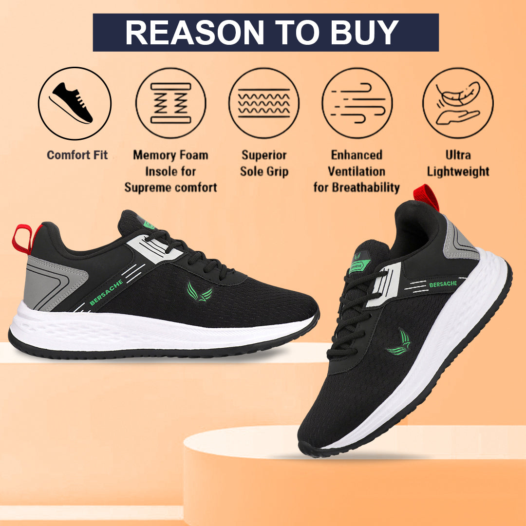 Bersache Premium Sports,Gym, Trending Stylish Running Shoes For Men (8092-Black).