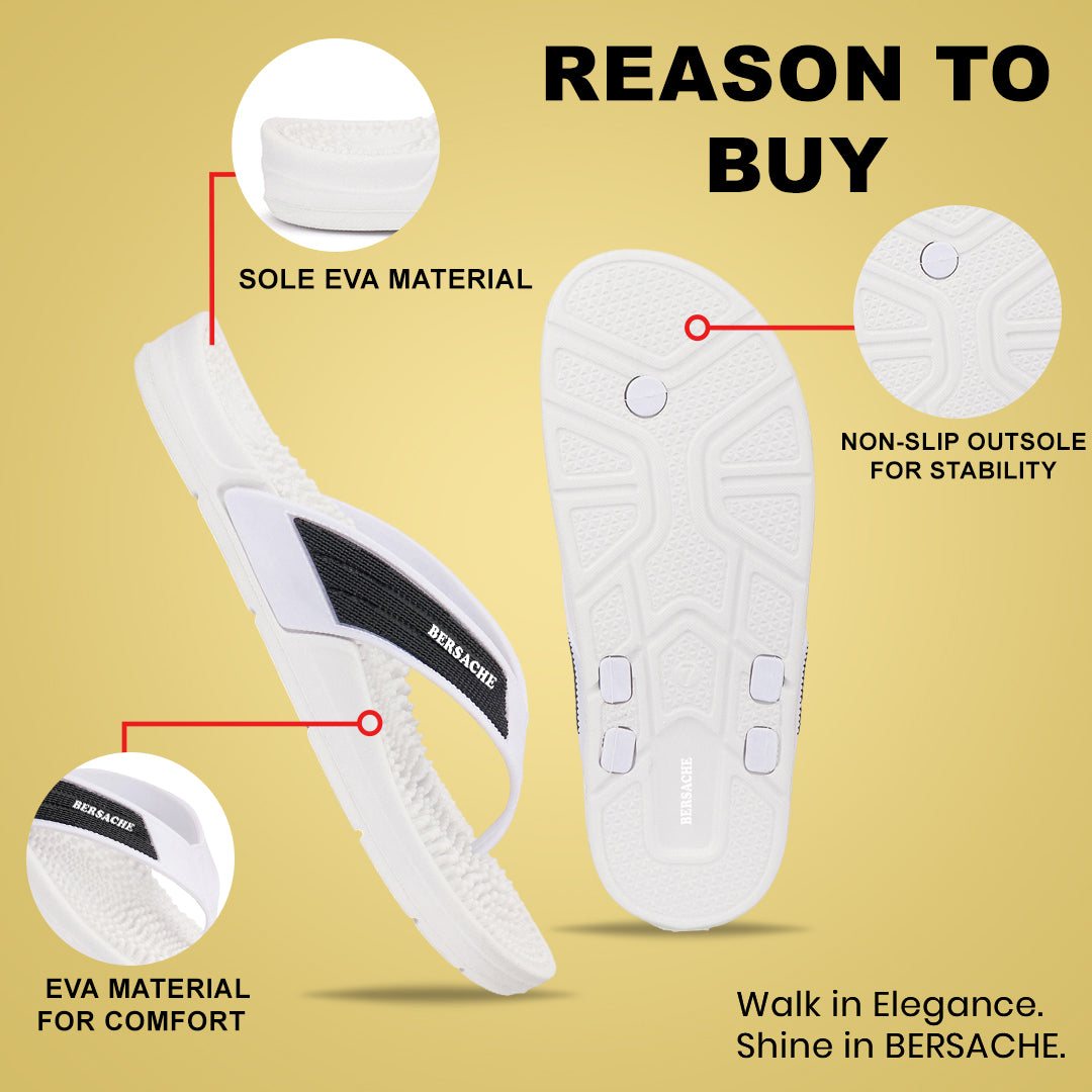 Bersache Extra Soft Classic Casual  with  Regular wear with Ultra Soft & Flexibility Technology Flip-Flop for Men's-(6338-White).