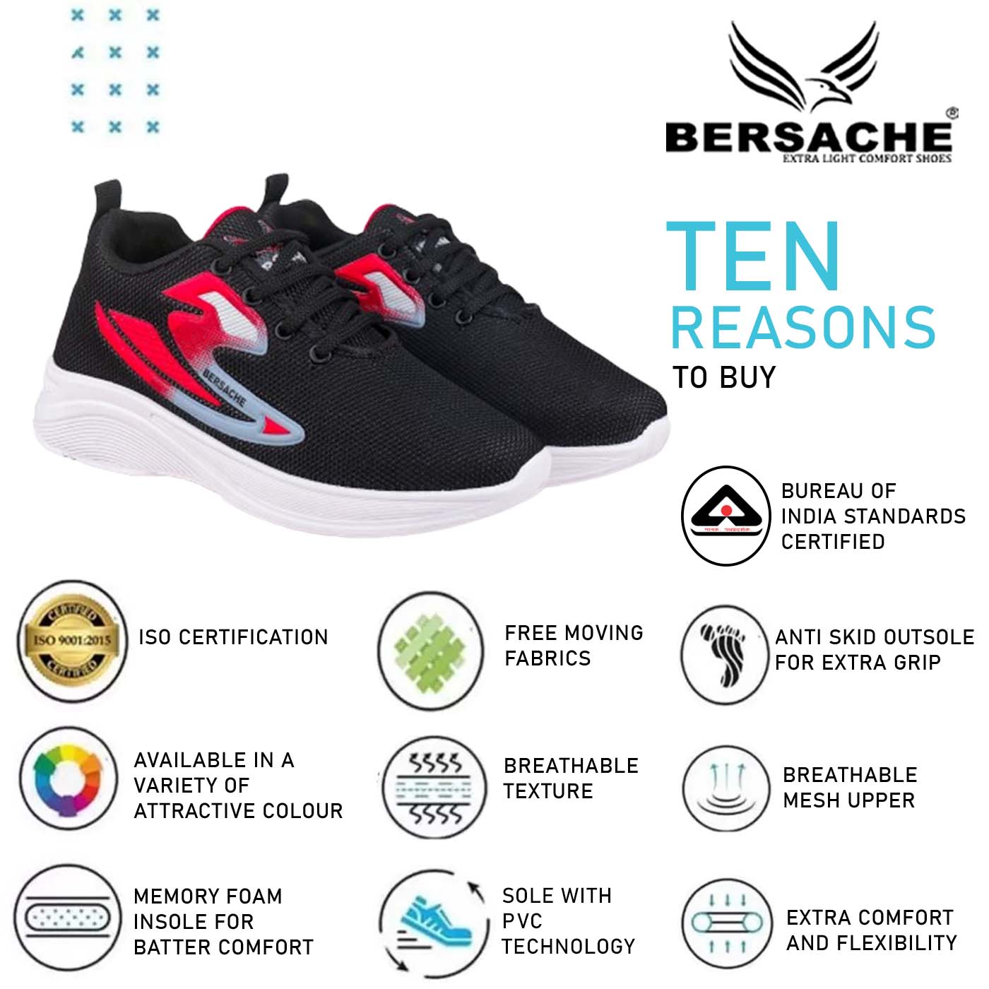 Bersache Casual Sneaker shoe for Kids|Soft Cushioned Insole,Slip-Resistance Casuals For Kids - Black -8046.