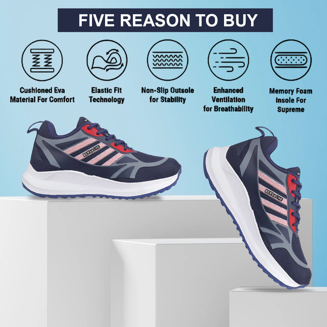 Bersache Premium Sports,Gym, Trending Stylish Running Shoes For Men (8072-Blue)