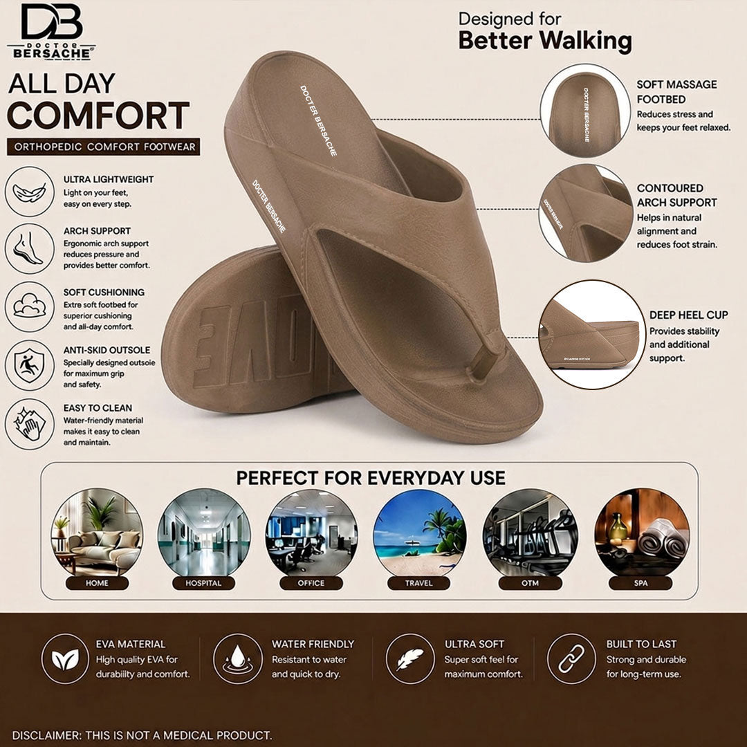 Doctor Bersache Newly Launched Orthopedic Comfort Slipper & Flip-flop for Men | Diabetic Friendly | Extra Cushioning | Arch Support | Pain Brown-DS111.