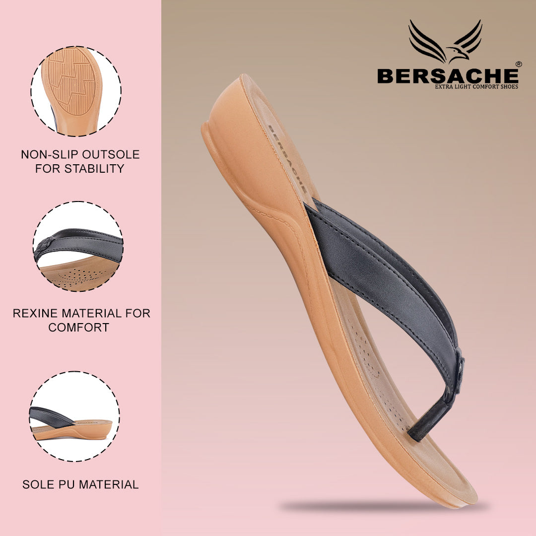 Bersache Extra Soft Classic Casual with  Regular wear with Ultra Soft & Flexibility Technology Slipper For Women's & Girl's-Black-6229