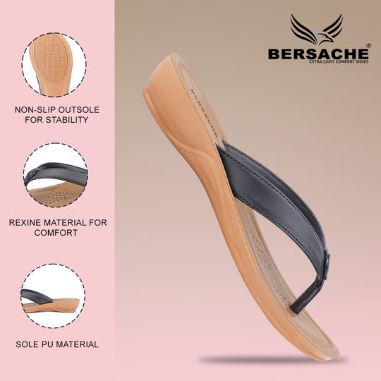 Bersache Extra Soft Classic Casual with  Regular wear with Ultra Soft & Flexibility Technology Slipper For Women's & Girl's-Black-6229