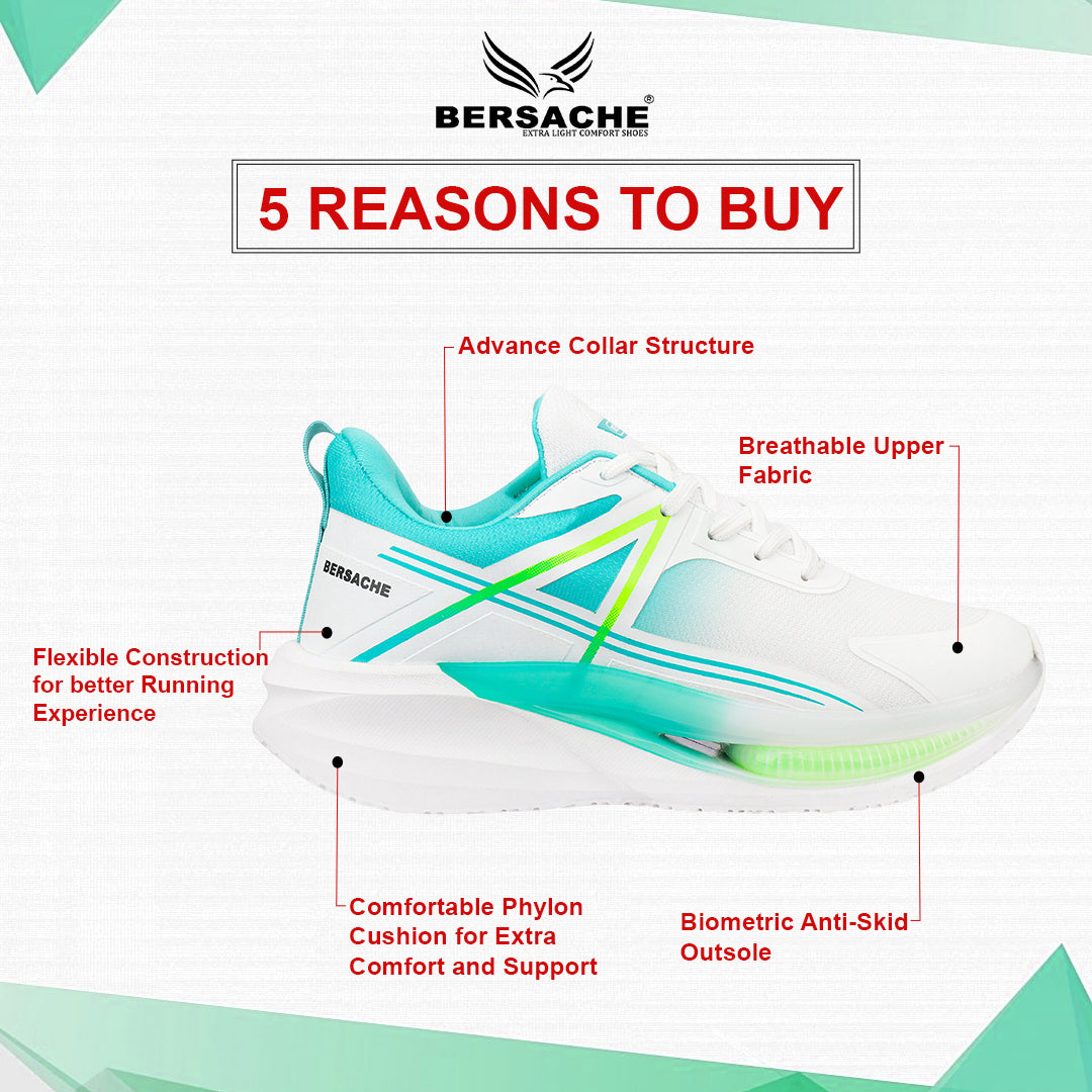 Bersache Casual Sneaker shoe for Men| Soft Cushioned Insole , Slip-Resistance Casuals For Men (Mint & White-9225)