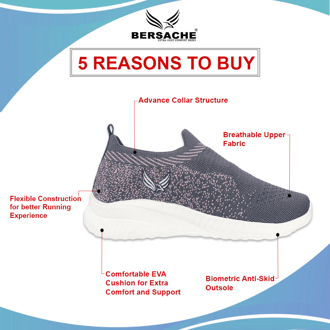 Bersache Casual Sneaker shoe for Women| Soft Cushioned Insole , Slip-Resistance Casuals For Women's-(8172-Grey)