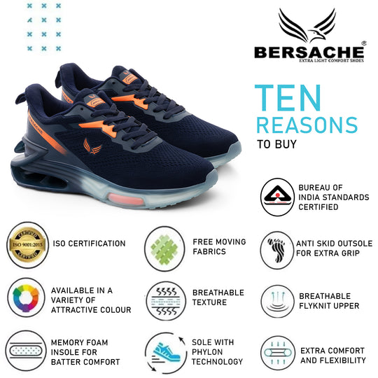 Bersache Sneaker, Loafers ,Sports With Extra Comfort Sneakers For Mens  (9193-Navy Blue)