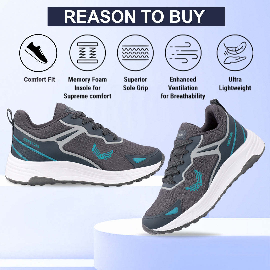 Bersache Premium Sports ,walking,Gym,cricket, Trending  Running Shoes For Men's (Gray-8122)