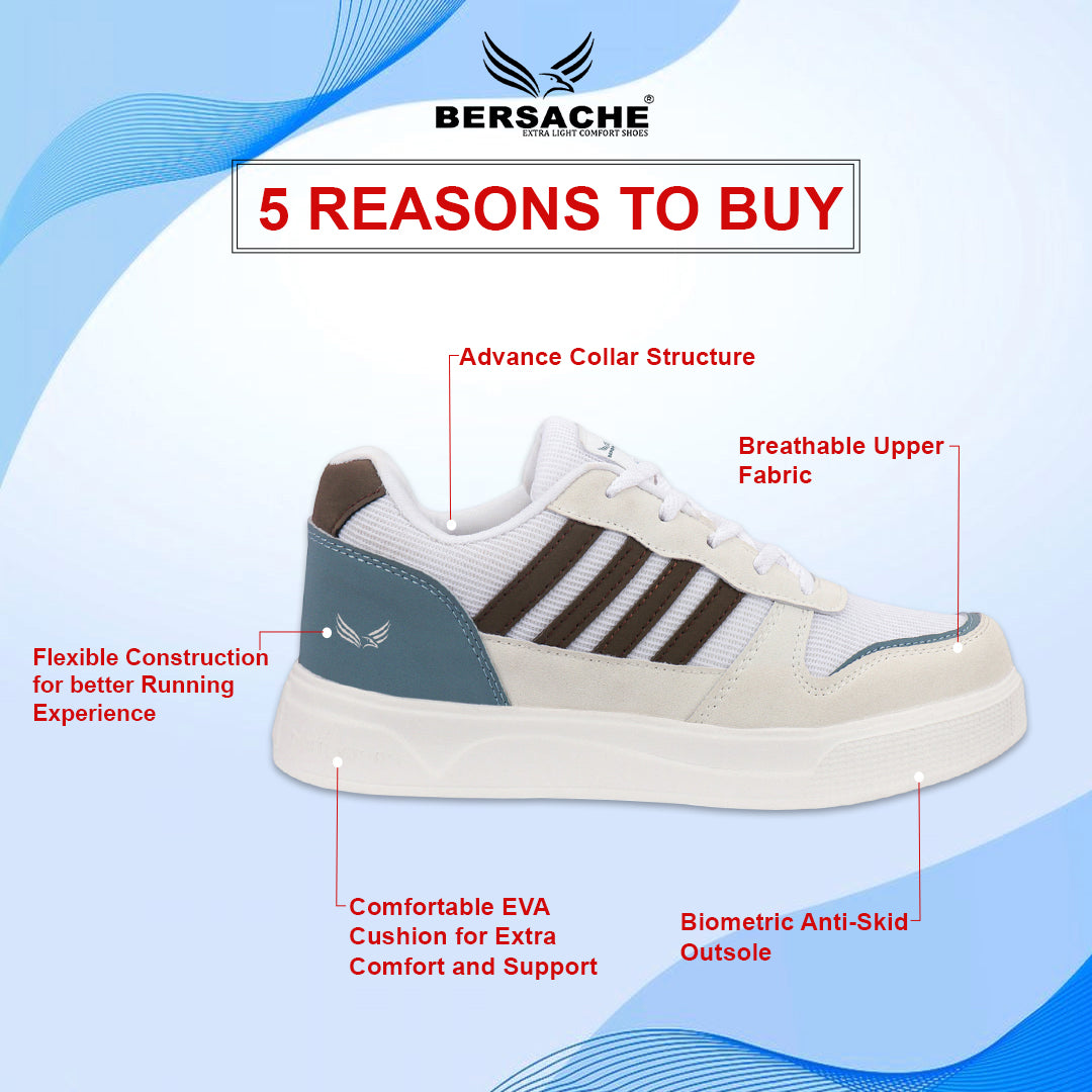 Bersache Casual Sneaker shoe for Men| Soft Cushioned Insole , Slip-Resistance Casuals For Men (White-8135)