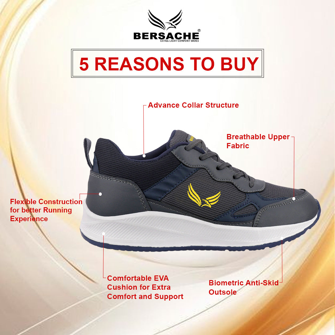 Bersache Casual Sneaker shoe for Men| Soft Cushioned Insole , Slip-Resistance Casuals For Men (Dark-Gray-8125)