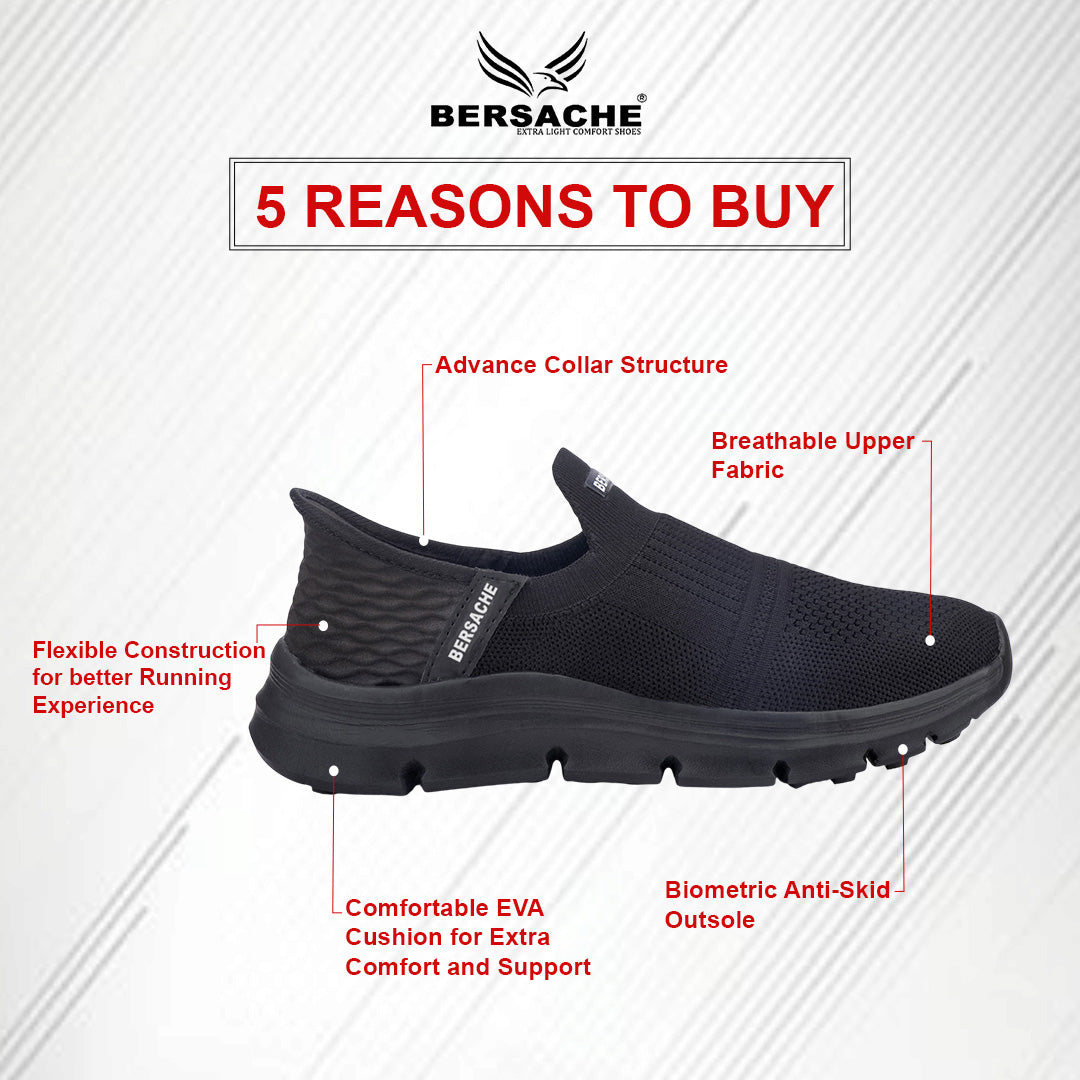 Bersache Lightweight Casual Sneaker Shoes For Men Black-8077