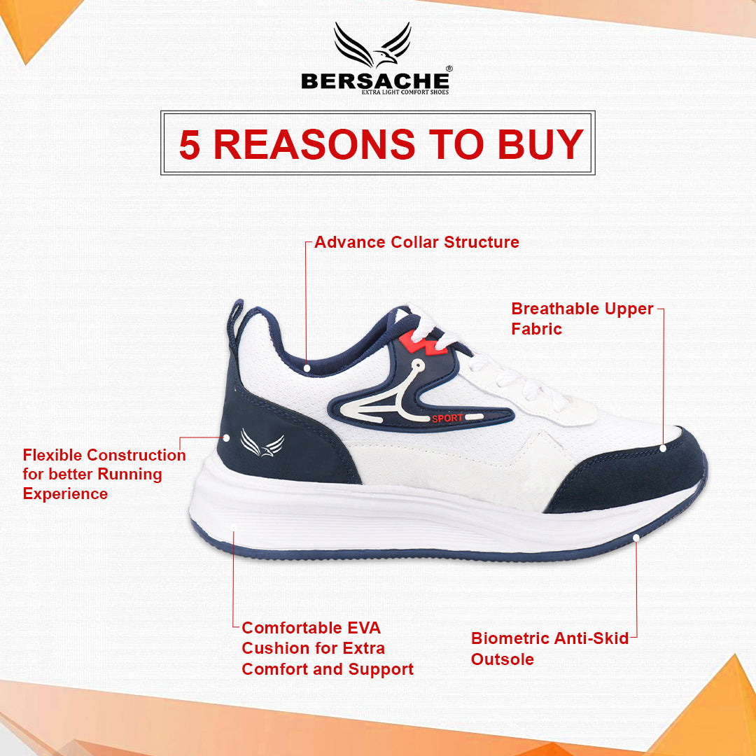 Bersache Casual Sneaker shoe for Men| Soft Cushioned Insole , Slip-Resistance Casuals For Men (White-8130)