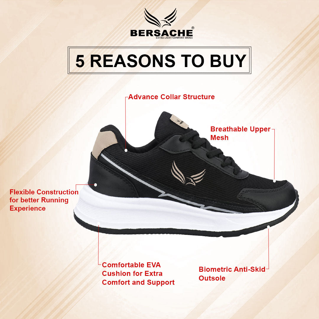Bersache Casual Sneaker shoe for Men| Soft Cushioned Insole , Slip-Resistance Casuals For Men (Black-8138)