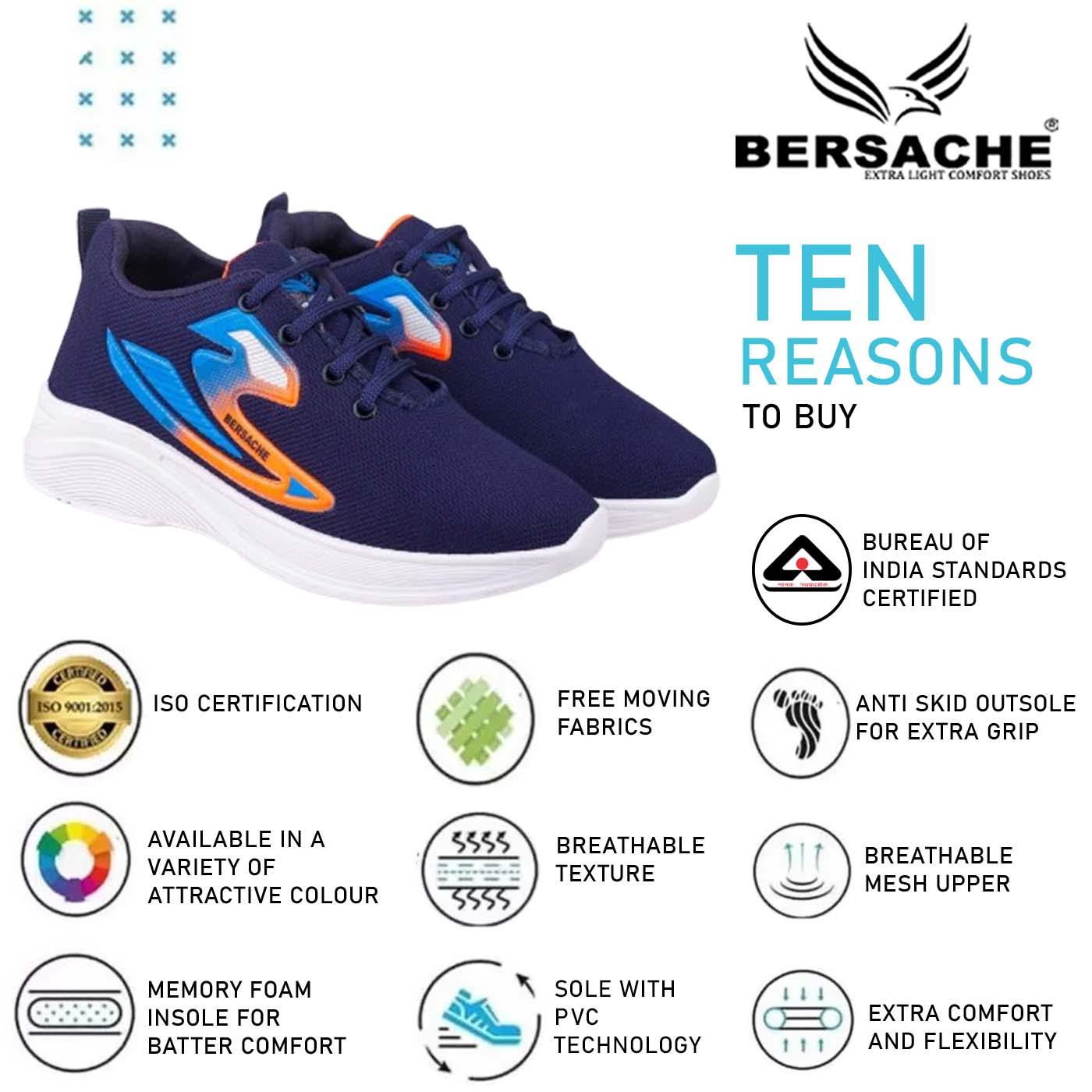 Bersache Casual Sneaker shoe for Kids|Soft Cushioned Insole,Slip-Resistance Casuals For Kids -Navy  Blue-8044.
