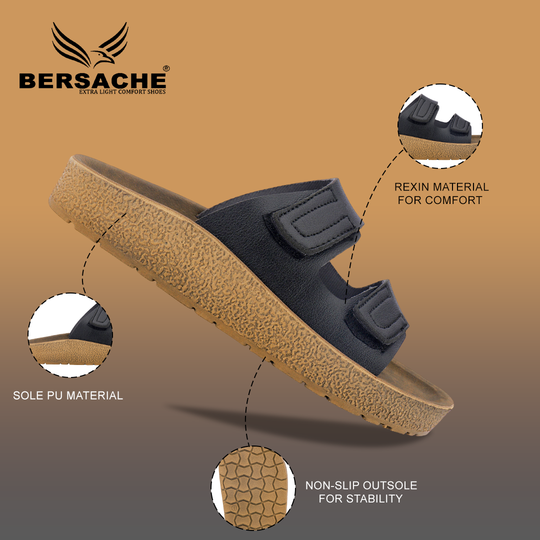 Bersache Extra Soft Classic Casual with  Regular wear with Ultra Soft & Flexibility Technology Sandal For Men's & Boy's-Black-6222