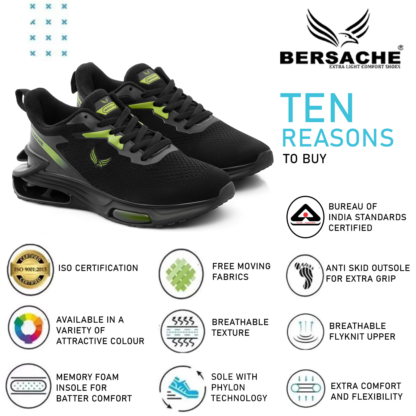 Bersache Premium Sports ,Gym, Trending Stylish Running Shoes For Men  (9195-Black).